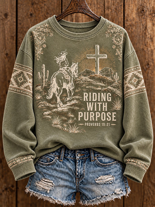 Women's Western Style Faith Lover Horses Christian Printed Sweatshirt