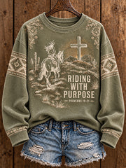 Women's Western Style Faith Lover Horses Christian Printed Sweatshirt
