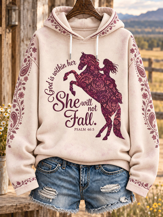 Women's Western Style Faith Lover Horses Christian Printed Hoodie