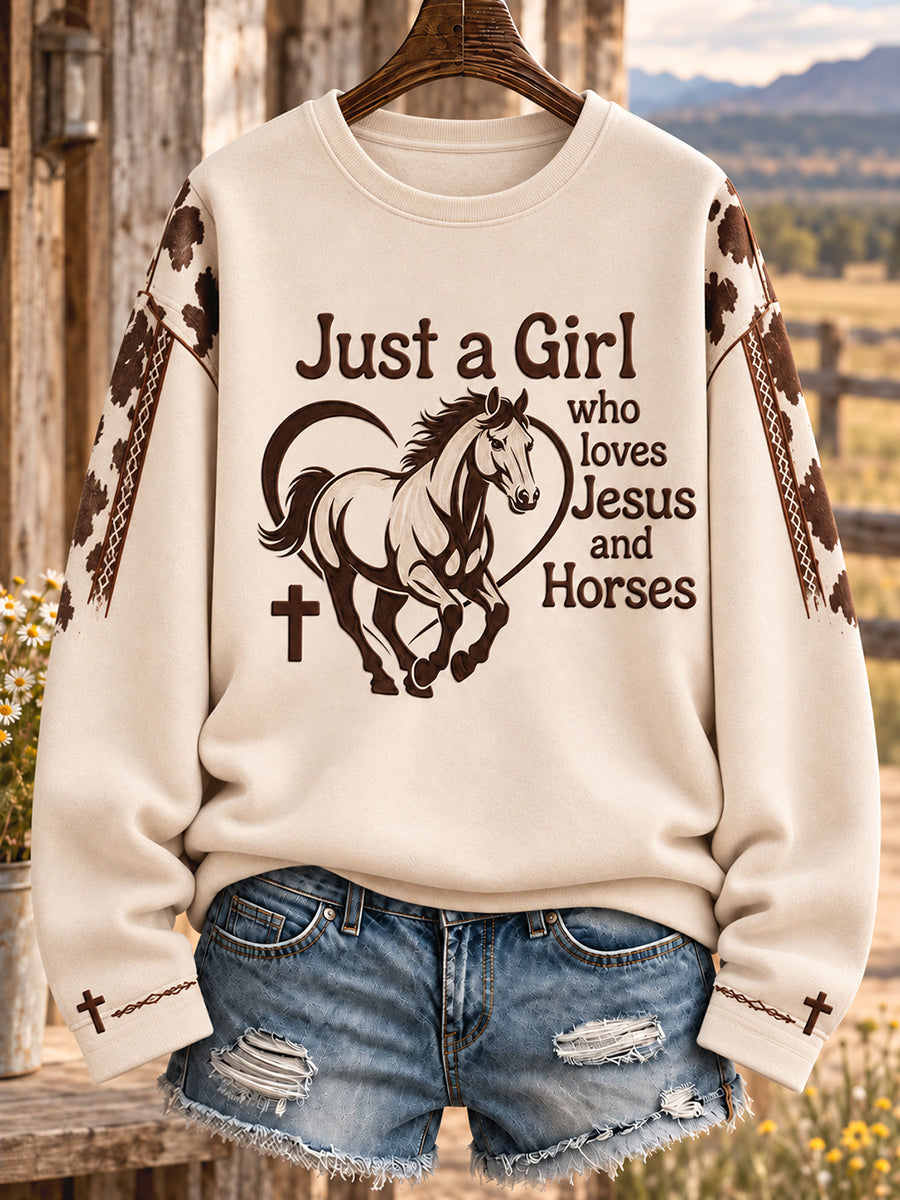 Women's Western Style Faith Lover Horses Christian Printed Sweatshirt
