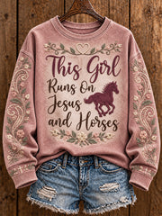 Women's Western Style Faith Lover Horses Christian Printed Sweatshirt