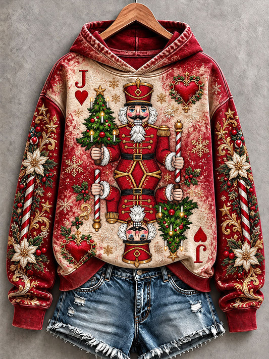 Women's Christmas Nutcracker & Jack of Hearts Playing Card Hoodies