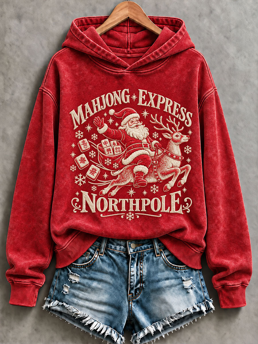 Women's Christmas Mahjong Print Casual Hoodie