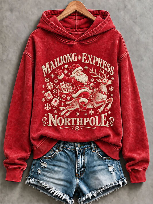 Women's Christmas Mahjong Print Casual Hoodie