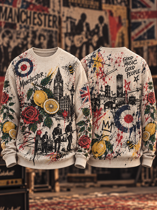 Men's Lemon Roses Music Lover Printed Waffle Sweatshirt