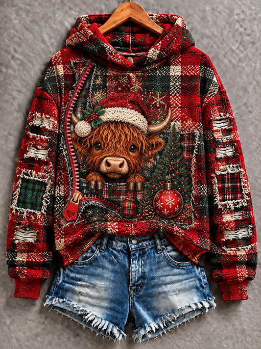 Women's Highland Cow Christmas Print Regular Sweatshirt