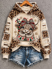 Women's Highland Cow Christmas Print Regular Sweatshirt