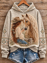 Women's Vintage Western Style Horses Lover Art Printed Sweatshirt