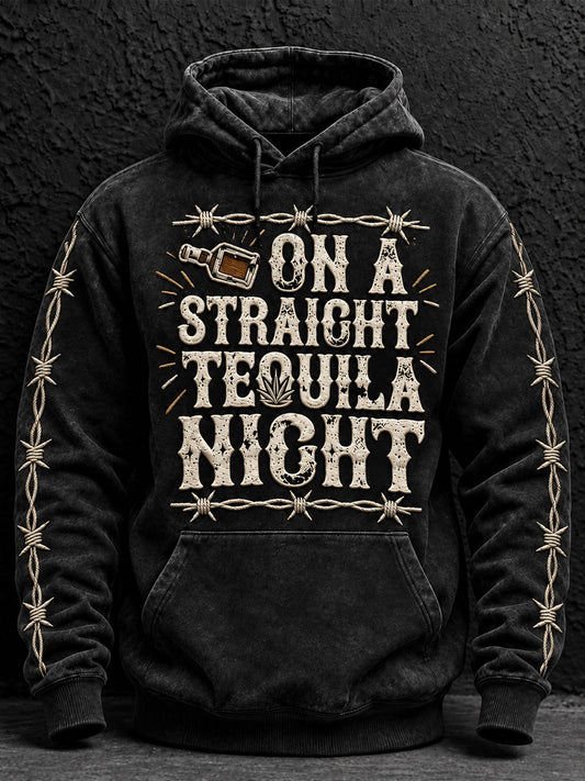 Men's Straight Tequila Night Print  Oversized Drop-Shoulder Hoodie With Pockets