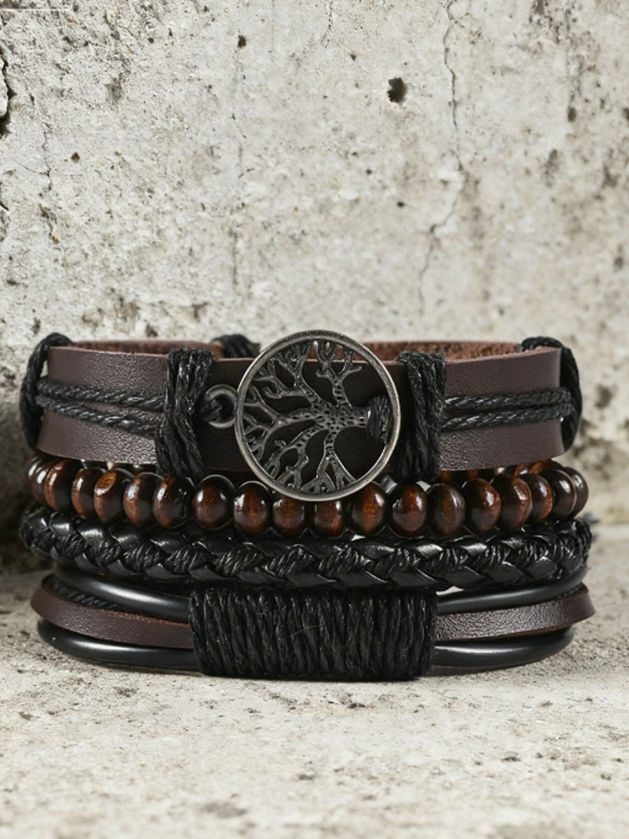 Men's Tree of Life Vintage Woven Personalized Leather Bracelet Three-Piece Set