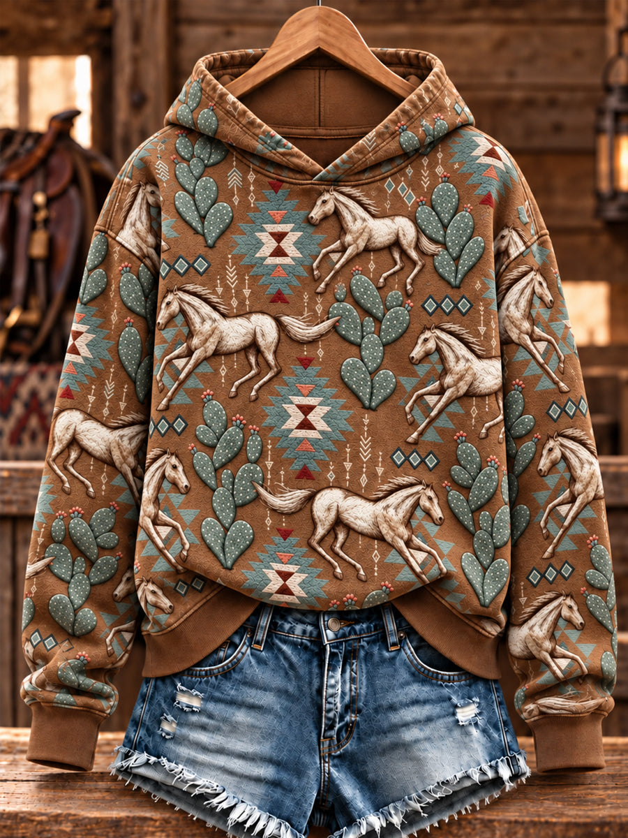 Women's Retro Western Horse Hoodie