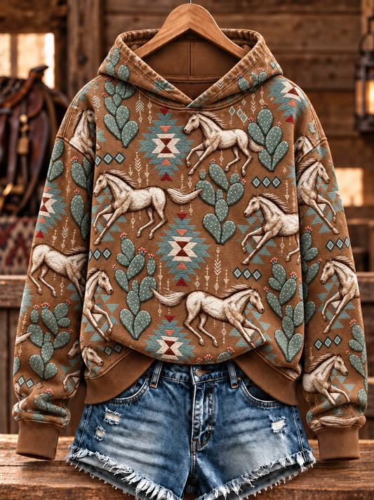 Women's Retro Western Horse Hoodie