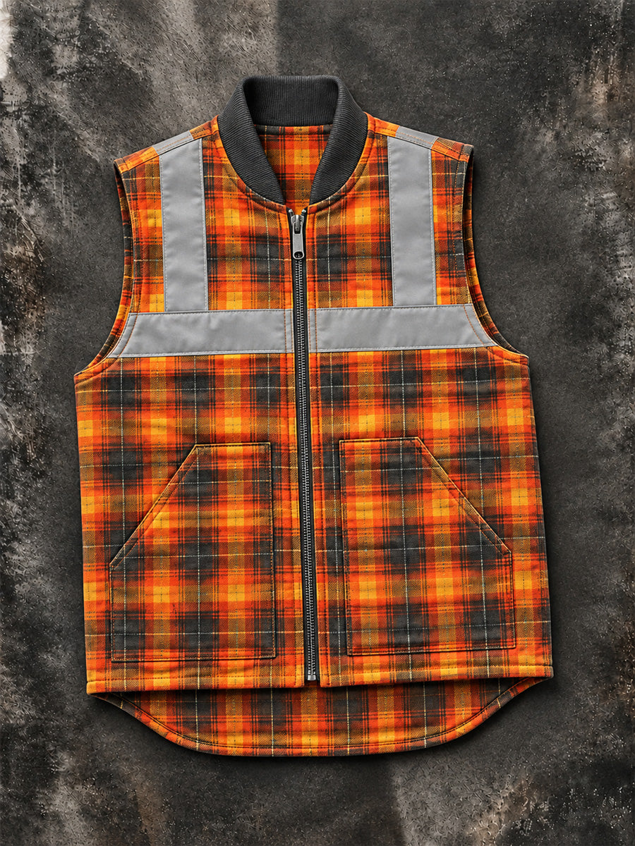 Men's Outdoor Plaid-Panel Work Print Coat