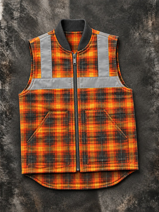 Men's Outdoor Plaid-Panel Work Print Coat