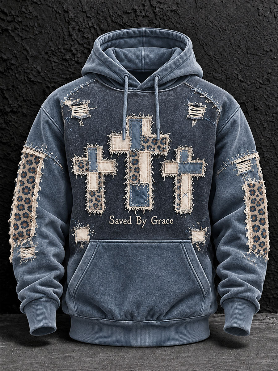 Men's Cross Patchwork Print Casual Hoodie