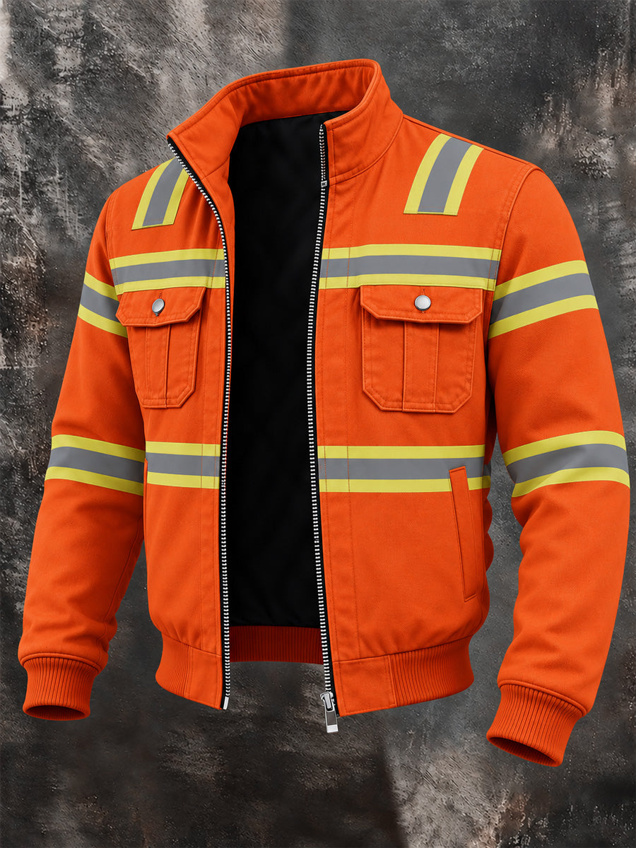 Men's Outdoor Plaid-Panel Work Print Patchwork Jacket