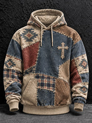 Men's Cross Patchwork Print Casual Hoodie