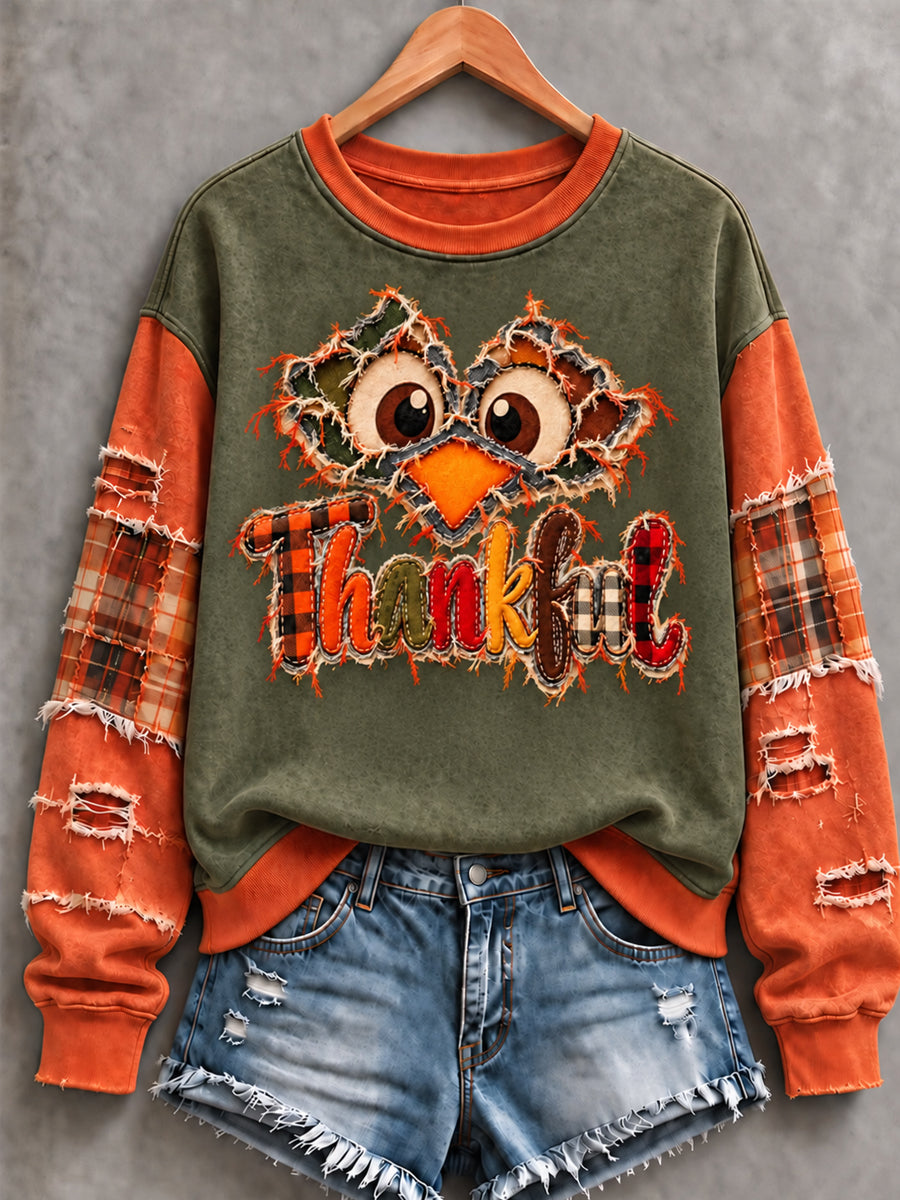 Women's Cute Thanksgiving Turkey Face Art  Sweatshirt