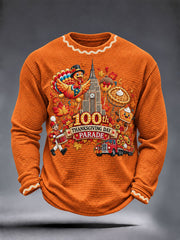 Men's Thanksgiving Parade Print Casual Waffle Long Sleeve T-Shirt