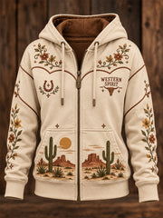 Women's Western Style Print Zip-Up Hoodie