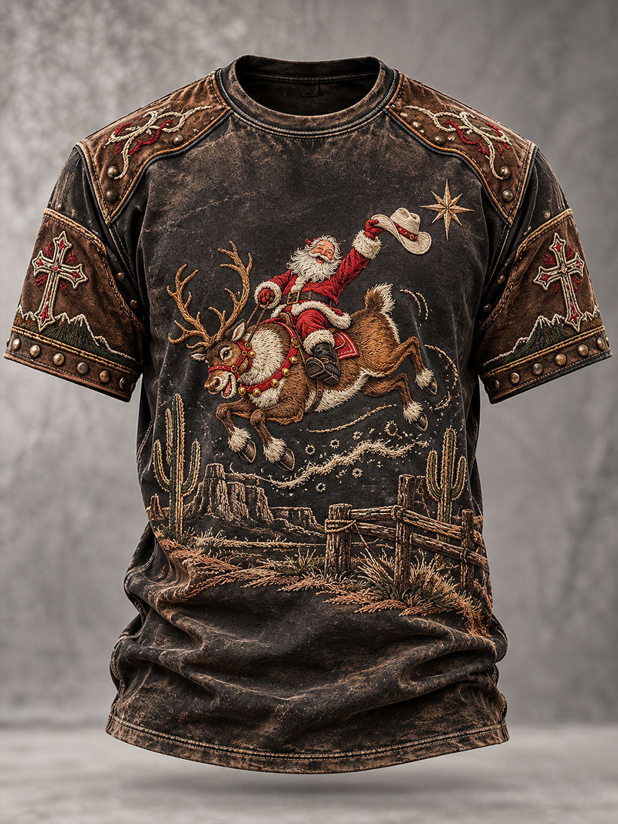 Men's Western Santa Print -shirt