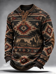 Men's Western Vintage Print Long Sleeve T-Shirt