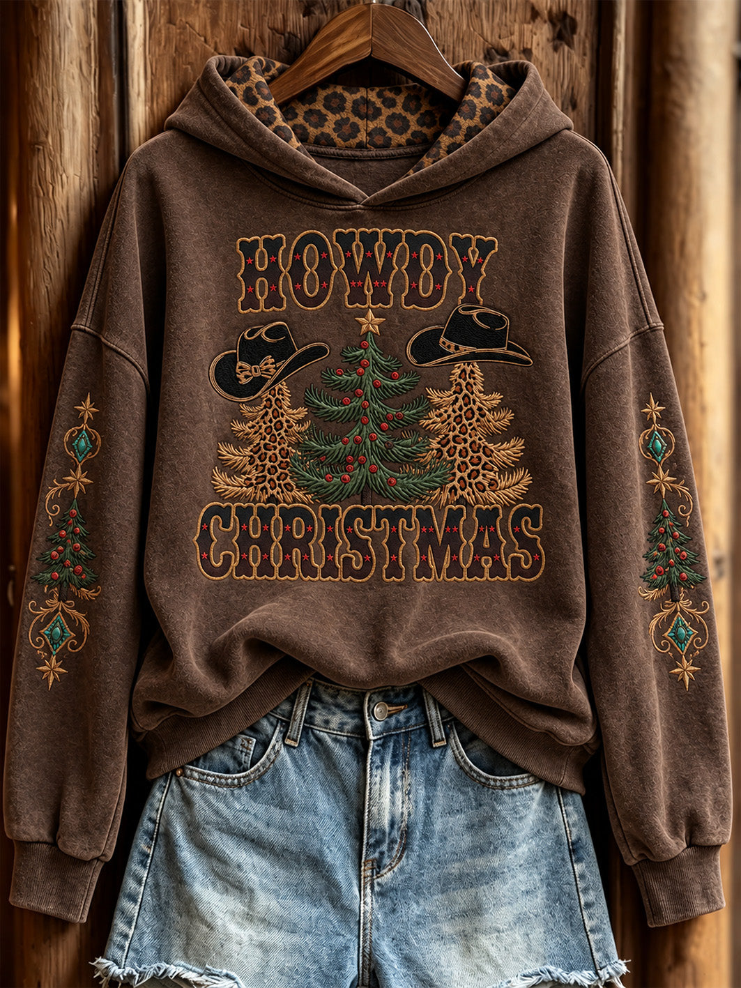 Women's Vintage Western-Style Christmas Pattern Casual Hoodie