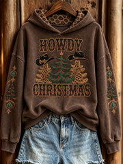 Women's Vintage Western-Style Christmas Pattern Casual Hoodie