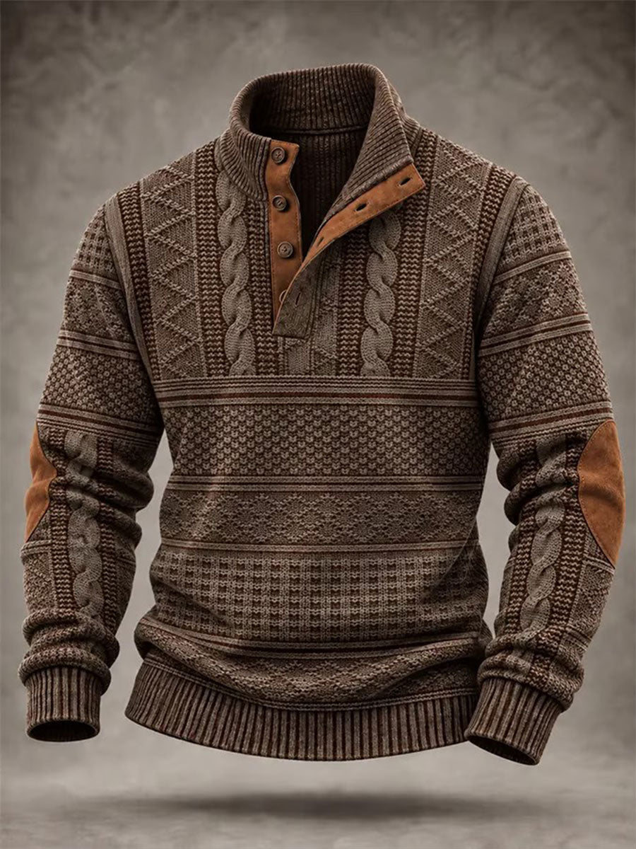 Men's Western Vintage Print Four-button Hoodie