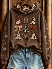Women's Vintage Western-Style Christmas Pattern Casual Hoodie