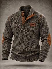Men's Western Vintage Print Four-button Hoodie