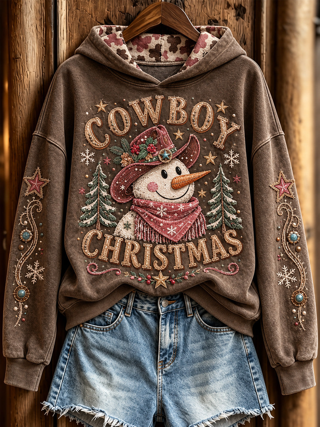 Women's Vintage Western-Style Christmas Pattern Casual Hoodie