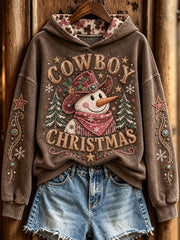 Women's Vintage Western-Style Christmas Pattern Casual Hoodie