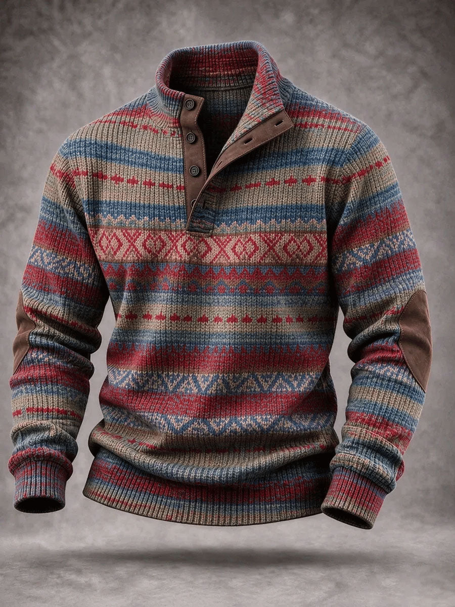 Men's Western Vintage Print Four-button Hoodie