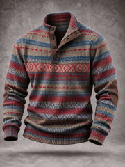 Men's Western Vintage Print Four-button Hoodie