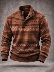 Men's Western Vintage Print Four-button Hoodie