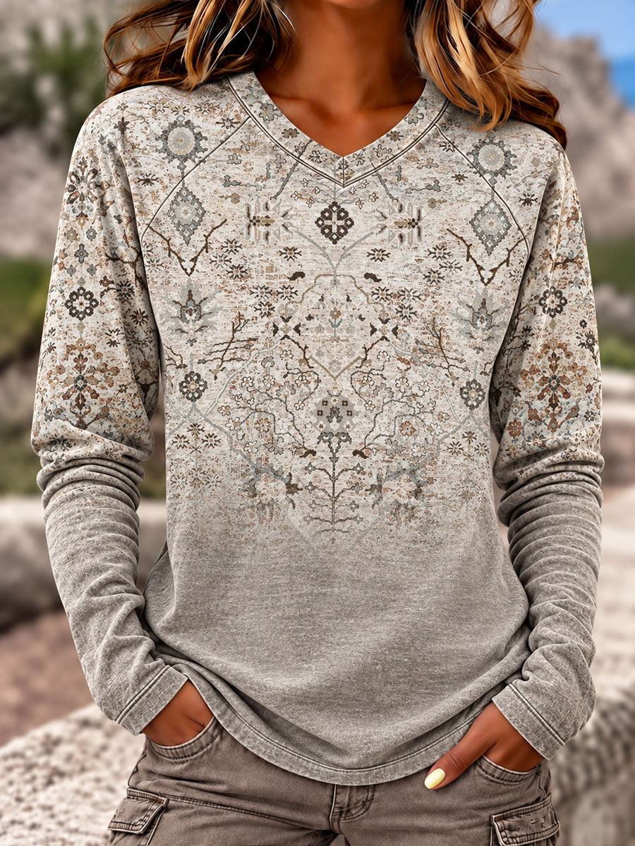 Women's Western Style Art Print V-Neck T-Shirts