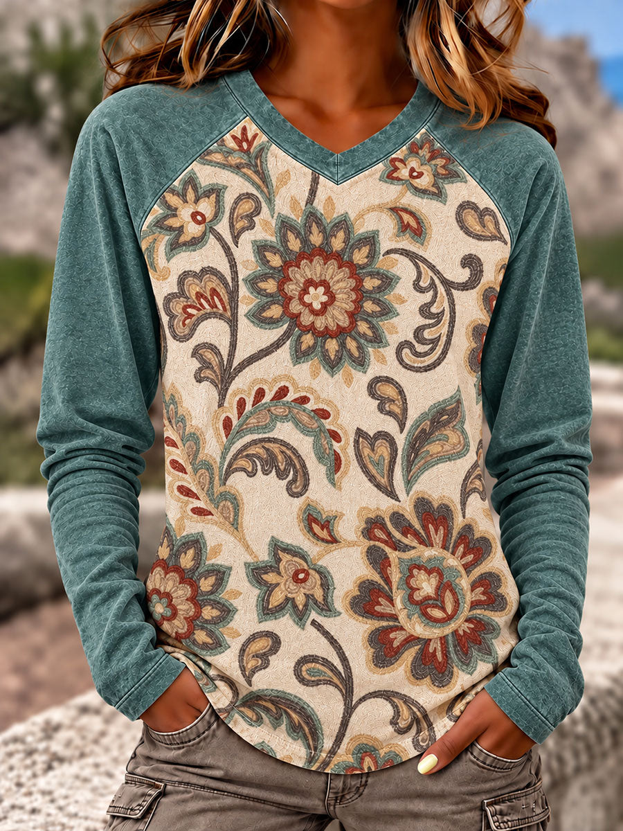 Women's Western Style Art Print V-Neck T-Shirts