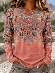 Women's Western Style Art Print V-Neck T-Shirts
