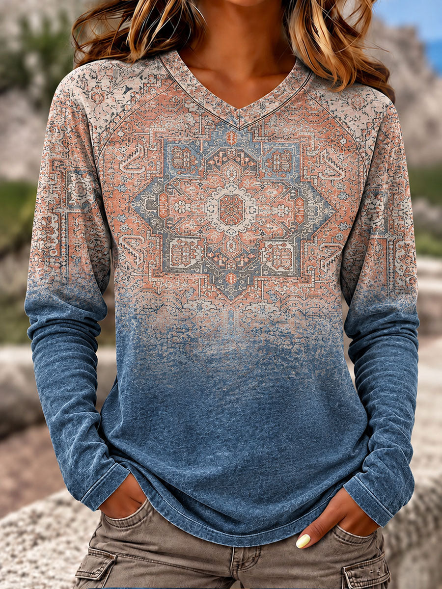 Women's Western Style Art Print V-Neck T-Shirts