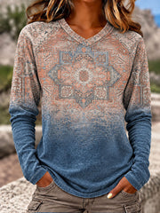 Women's Western Style Art Print V-Neck T-Shirts