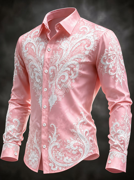 Men's Pink Art Print Long Sleeve Shirt