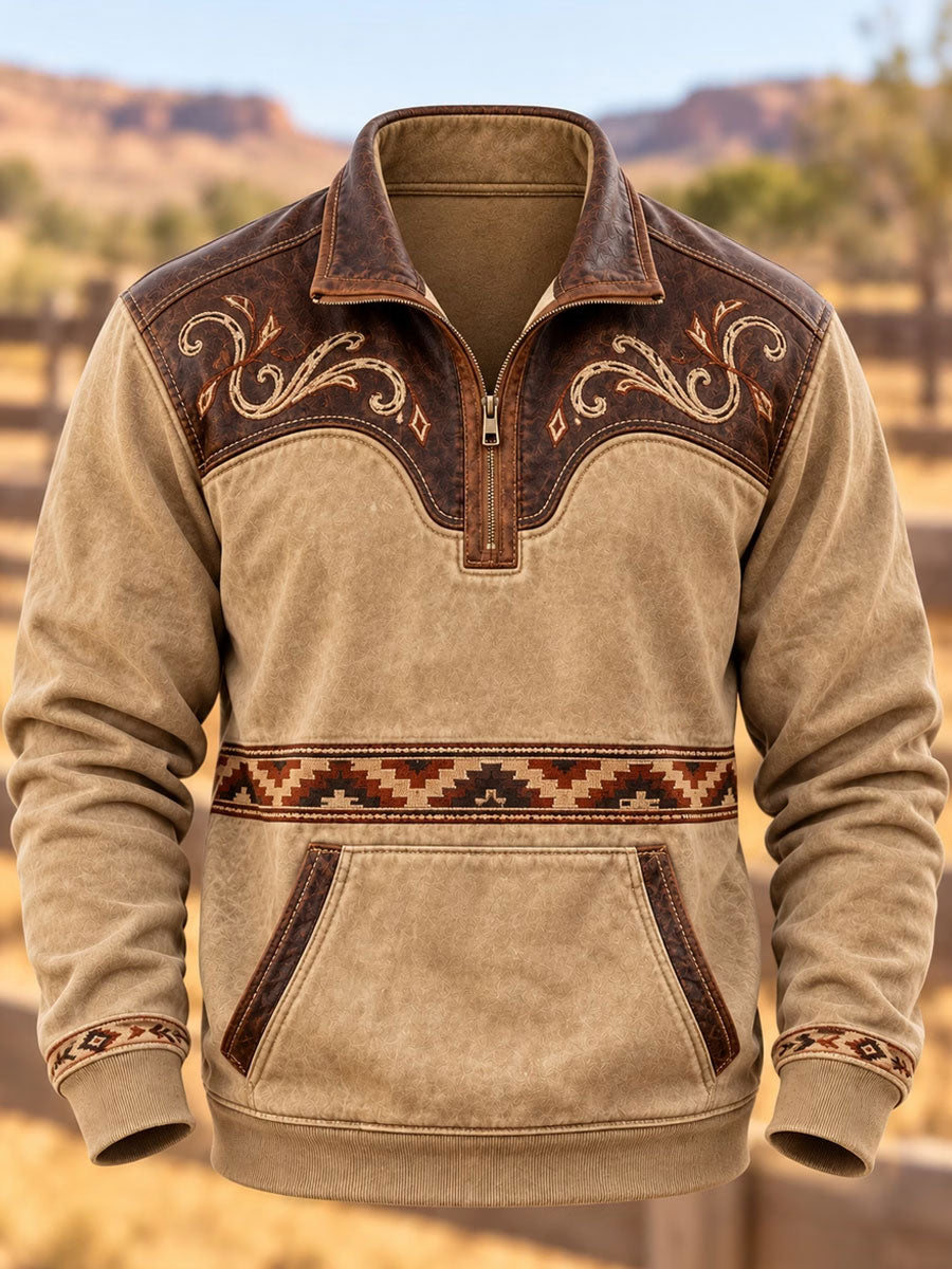 Men's Western-style printed Zip-Up Hoodie